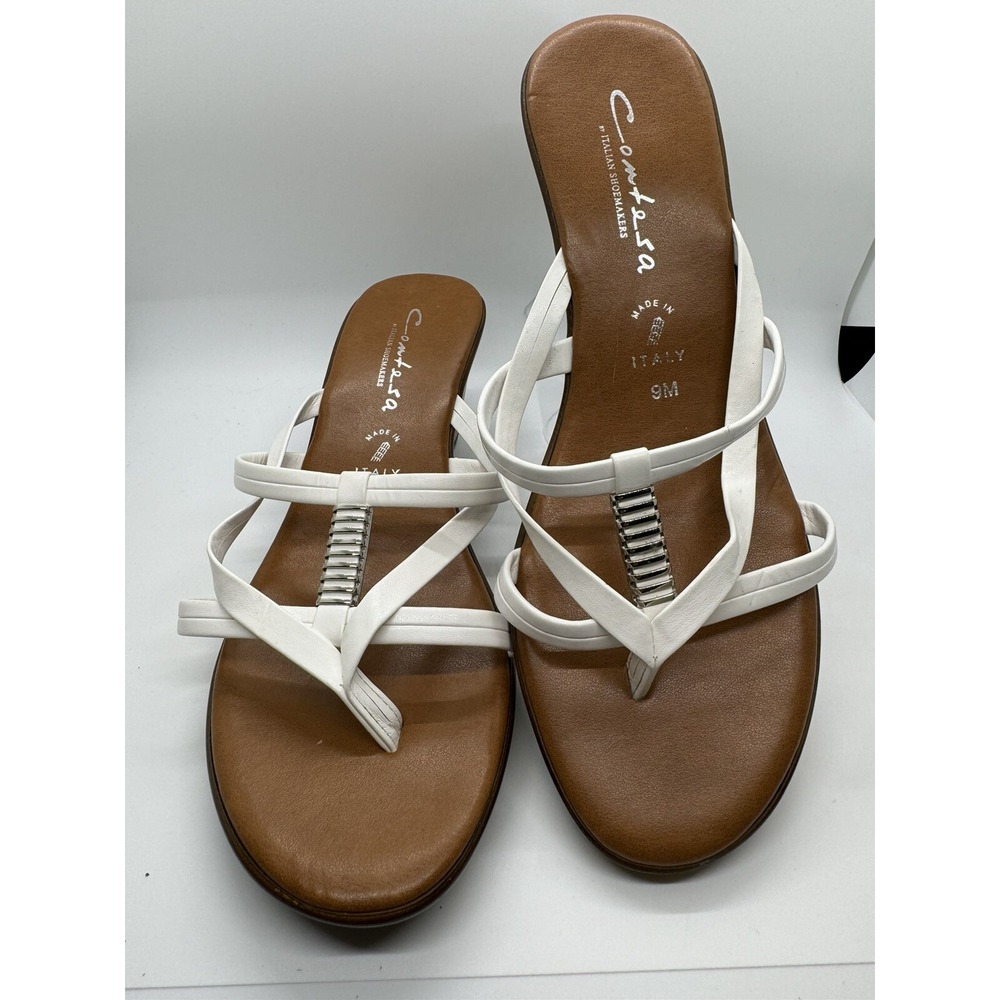 Contesa by Italian Shoemakers Size 9M White Wedge Silver Embellished Sandals